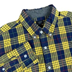 J.Crew Mens Large Tall LT Tartan Plaid Button Down Shirt Yellow Blue Preppy